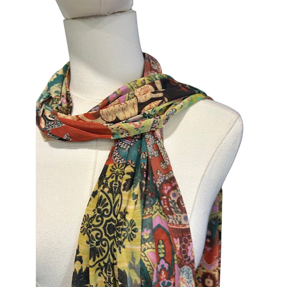 Vtg Alberto Makali Scarf Neck Wrap Shawl Aztec Boho Artsy 90's Floral Paisley